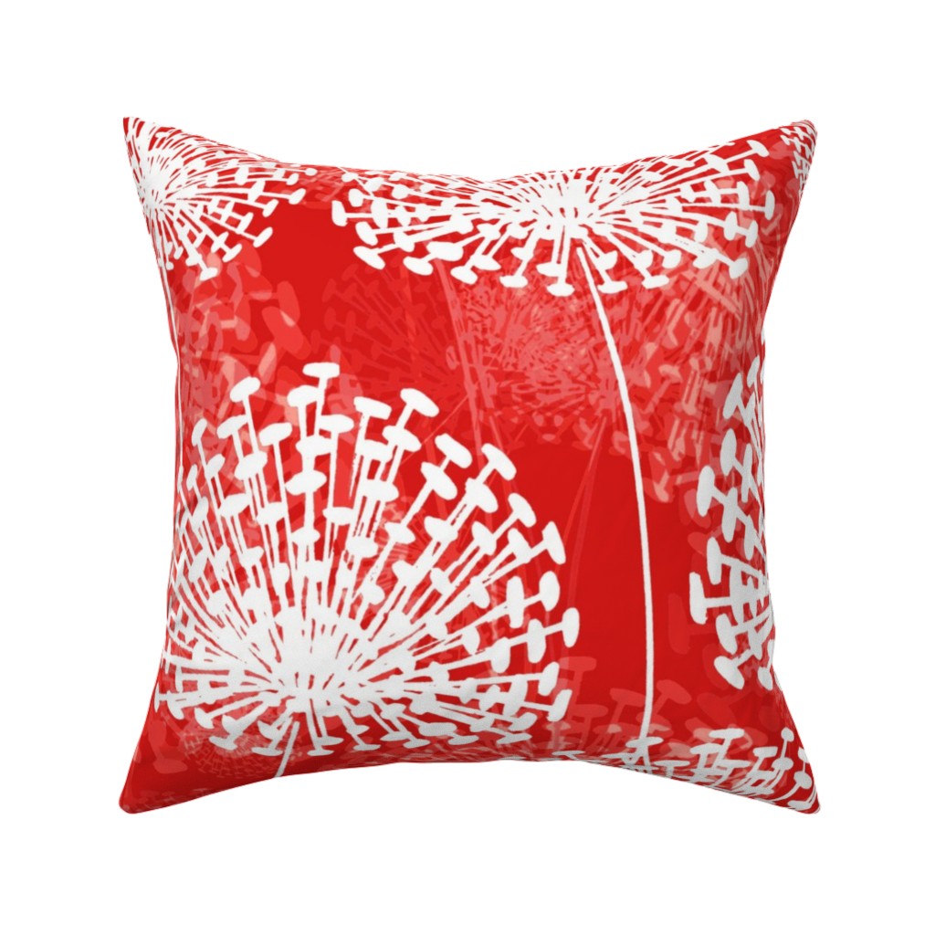 Dandelions - White on Red Pillow, Woven, Black, 16x16, Single Sided, Red, Red