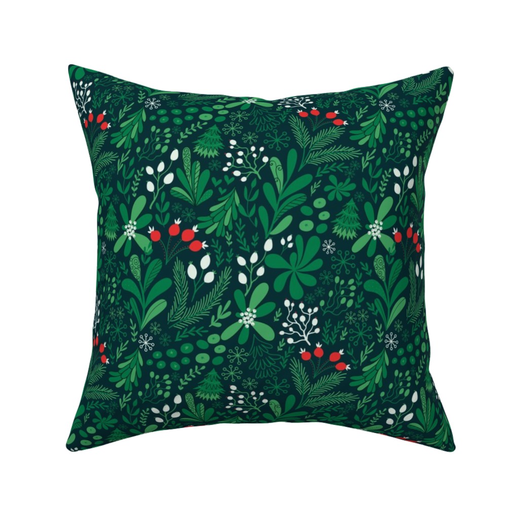 Merry Christmas Botanical - Green Pillow, Woven, Black, 16x16, Single Sided, Green, Classic Green
