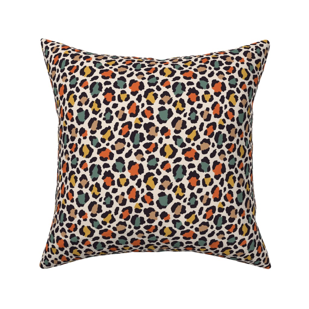 Colored Leopard Print - Mulit Pillow, Woven, Black, 16x16, Single Sided, Multicolor