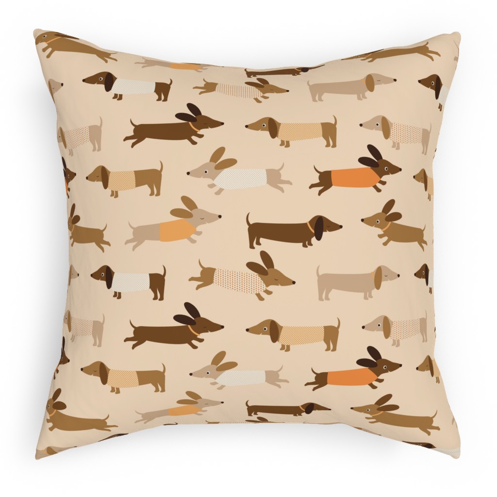 Daschunds Pillow, Woven, Beige, 18x18, Single Sided, Beige, Sand