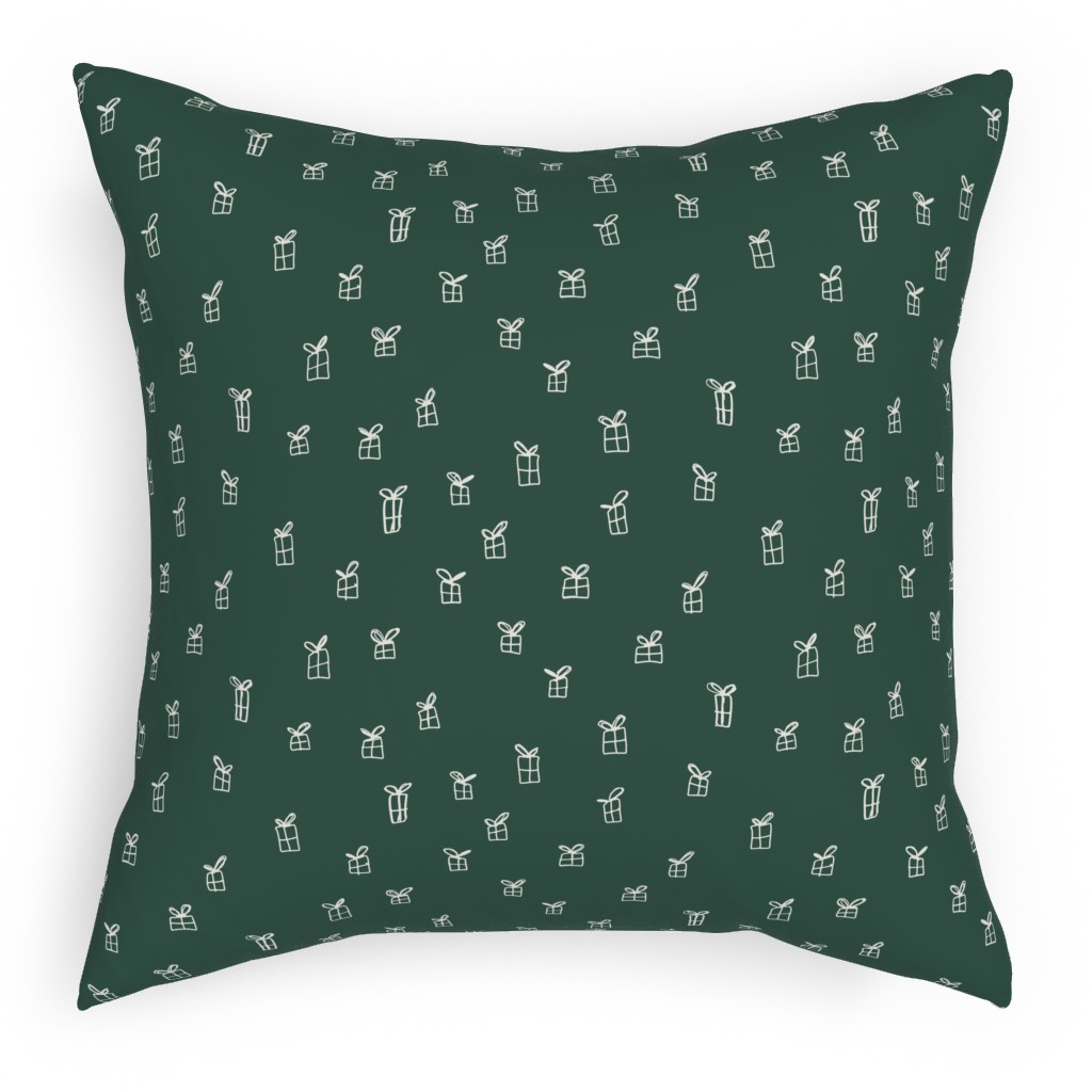 Christmas Presents on Green Pillow, Woven, Beige, 18x18, Single Sided, Green, Classic Green