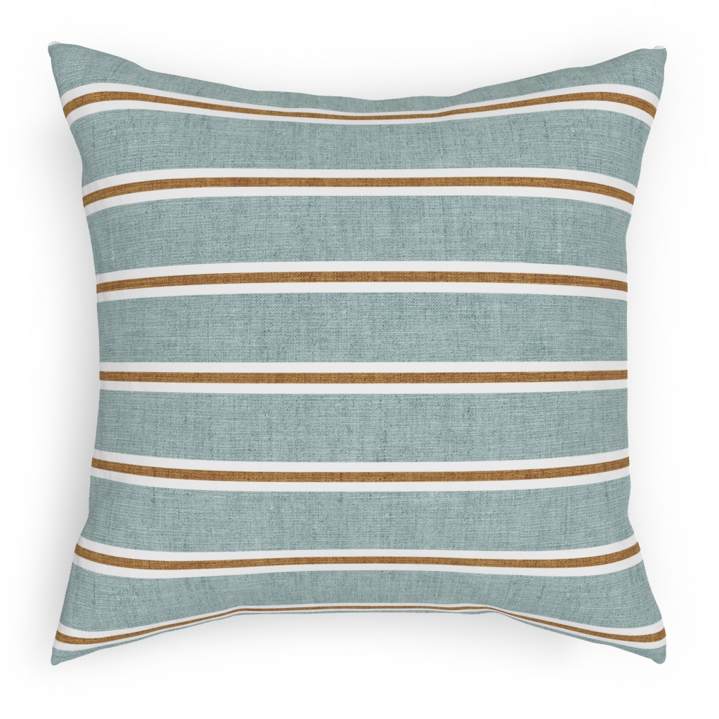 Stripes, Magnolia Flowers Coordinate - Rust on Blue Pillow, Woven, Beige, 18x18, Single Sided, Green