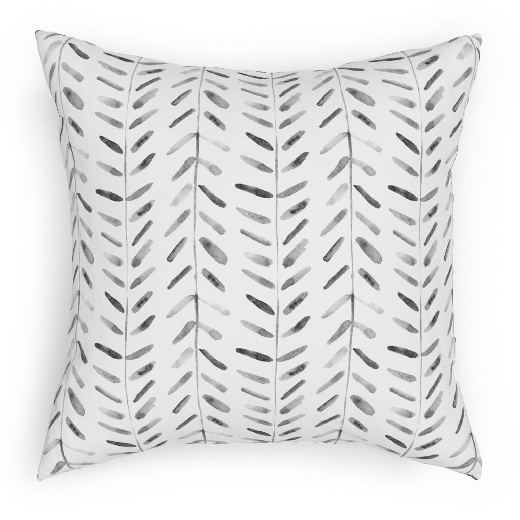 Noir Watercolor Abstract Geometrical Pattern for Modern Home Decor Bedding Nursery Painted Brush Strokes Herringbone Pillow, Woven, Beige, 18x18, Single Sided, White