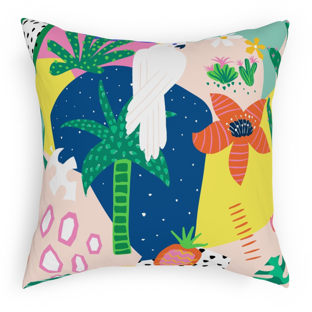 Tropical Birds Collage Pillow, Woven, Beige, 18x18, Single Sided, Multicolor