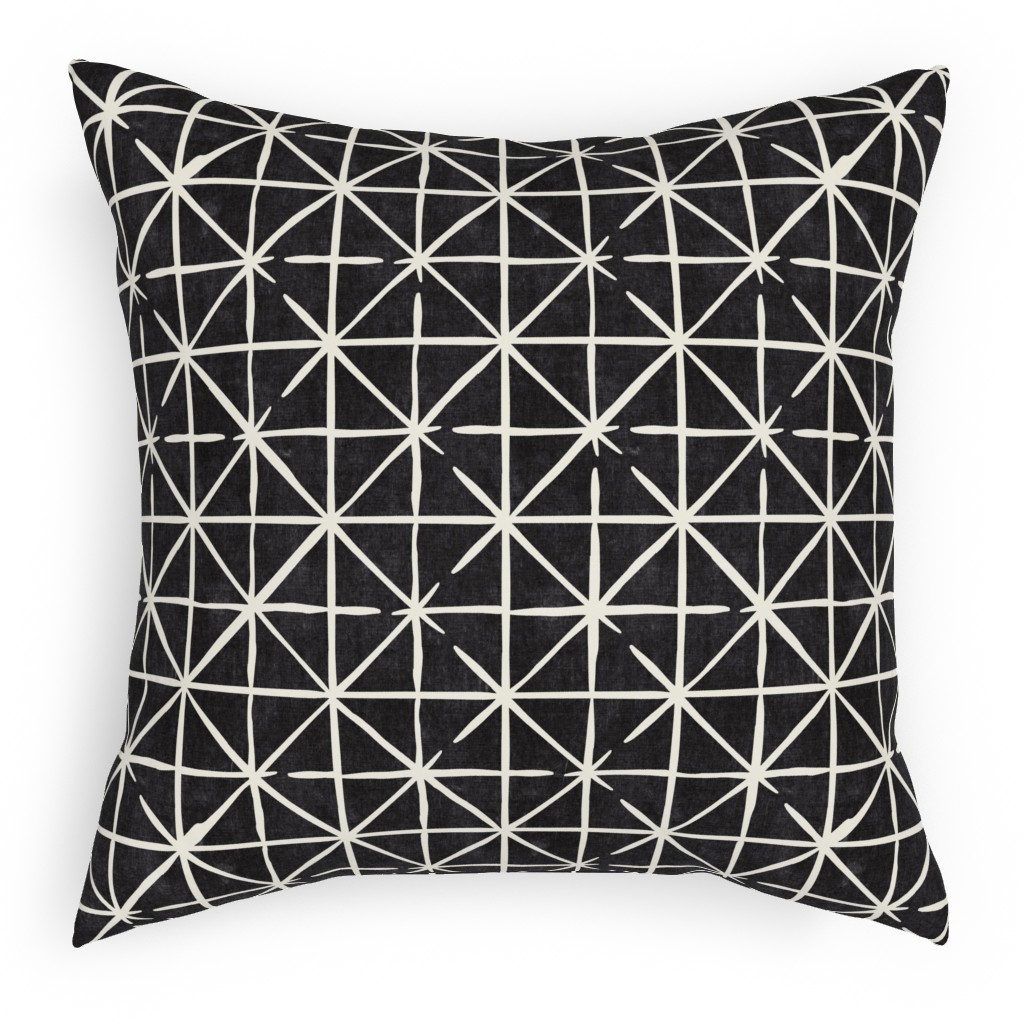 Geometric Triangles - Distressed Geometric Pillow, Woven, Beige, 18x18, Single Sided, Black, Black