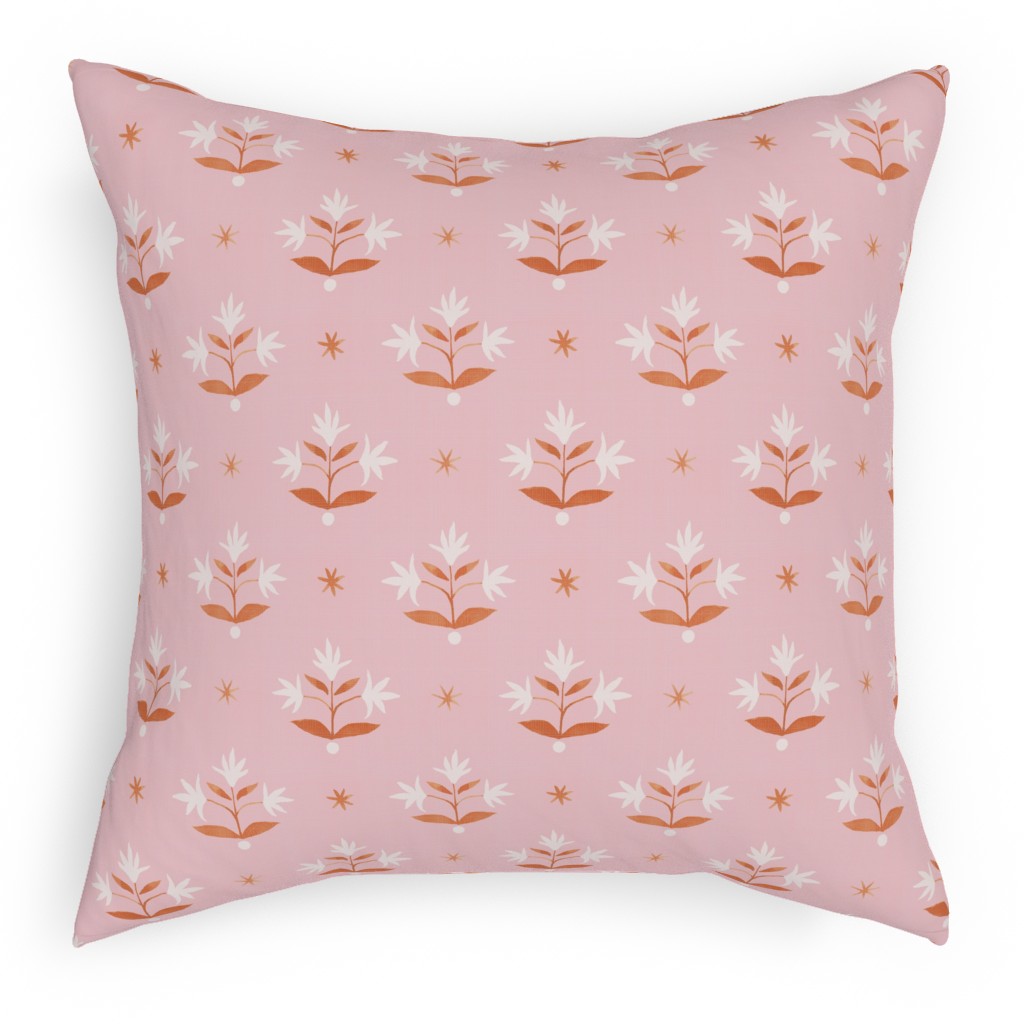 Thistle Stars - Pink and Orange Pillow, Woven, Beige, 18x18, Single Sided, Pink
