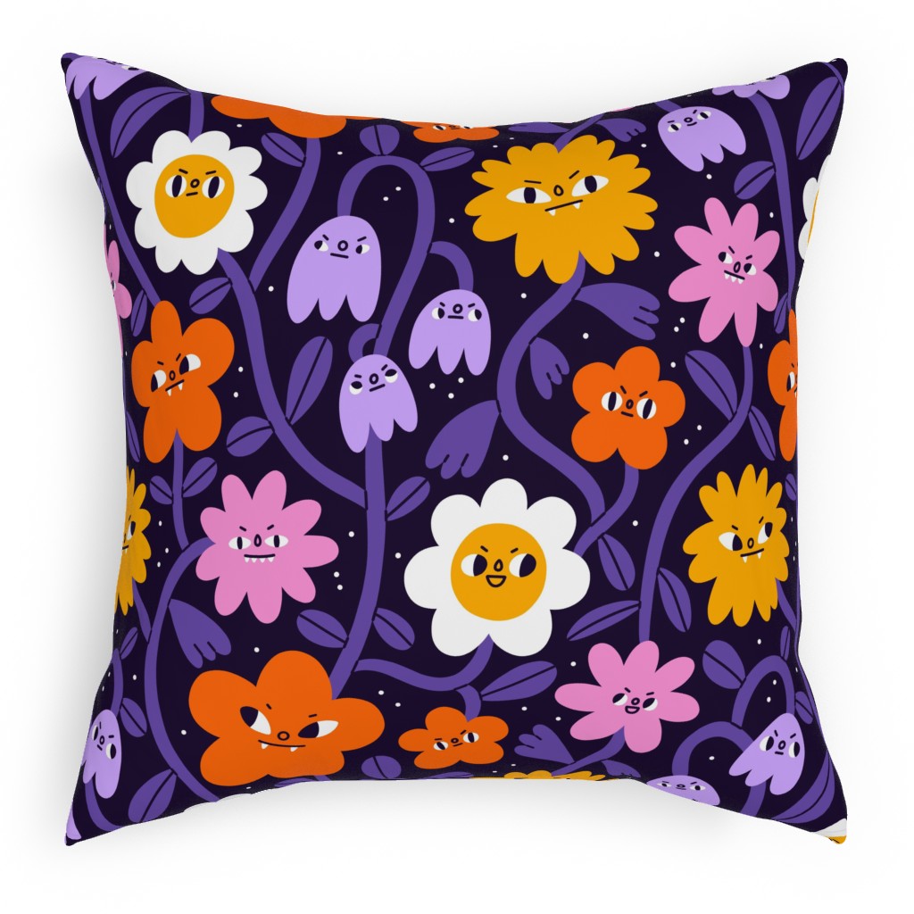 Extremely Wicked and Shockingly Evil Halloween Garden - Purple Pillow, Woven, Beige, 18x18, Single Sided, Purple