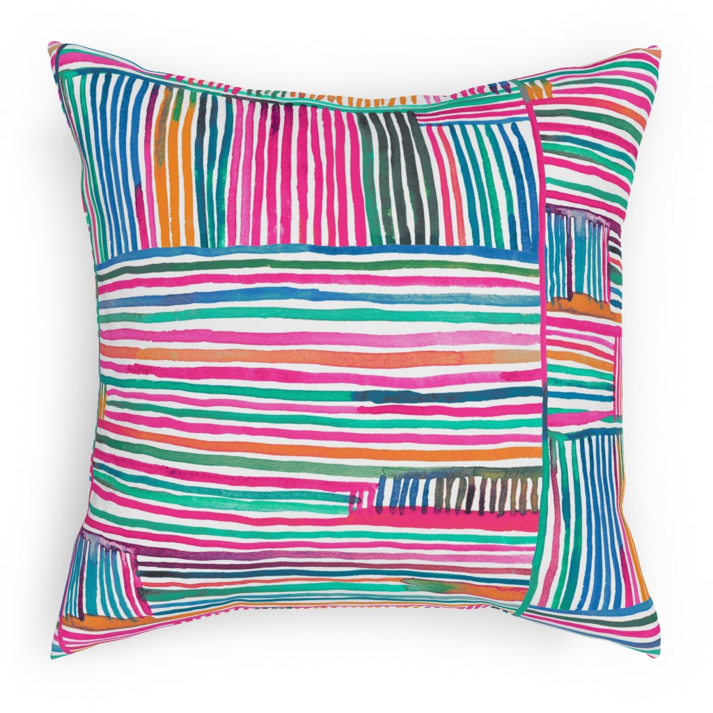 Linear Meditation Pillow, Woven, Beige, 18x18, Single Sided, Multicolor