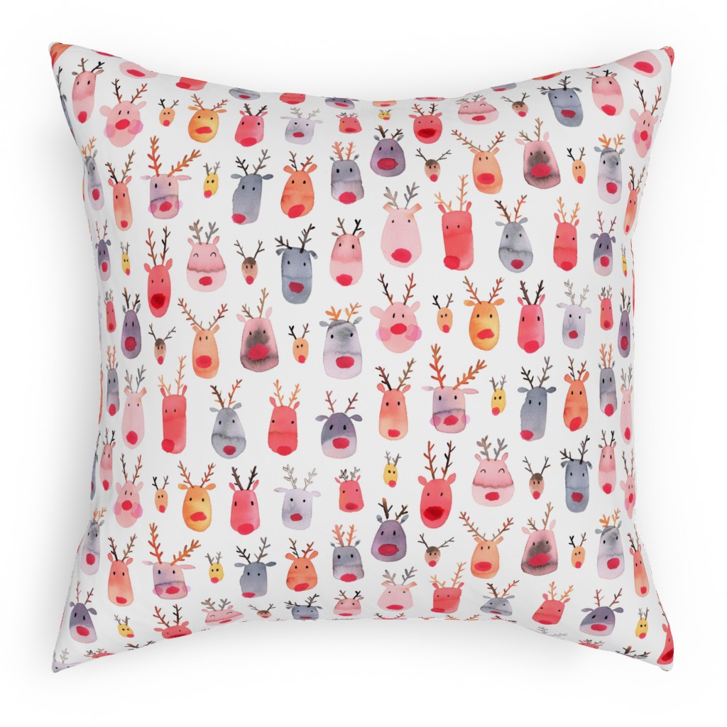 Rudolph Reindeers Pillow, Woven, Beige, 18x18, Single Sided, Red