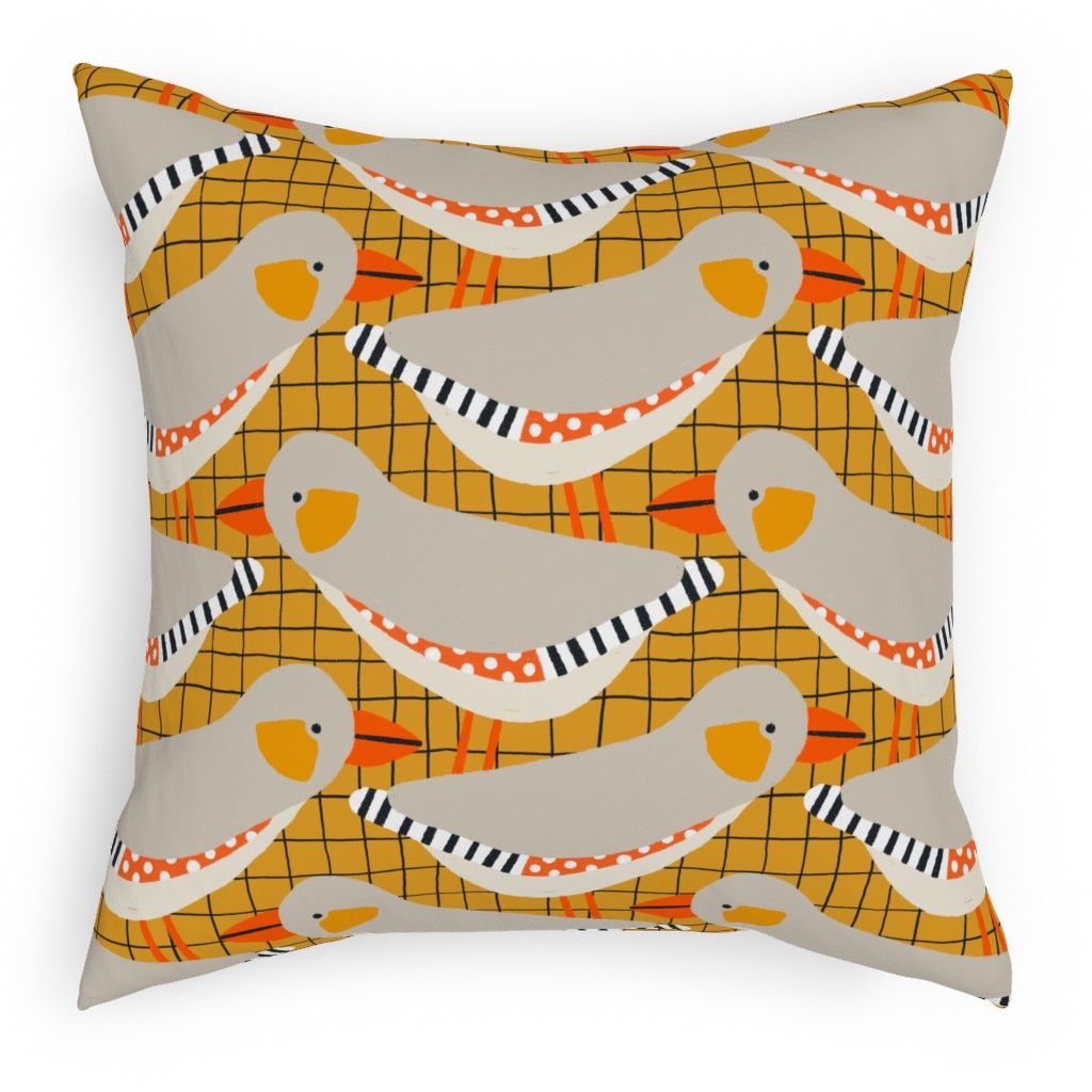 Zebra Finch - Gold Pillow, Woven, Beige, 18x18, Single Sided, Orange, Orange
