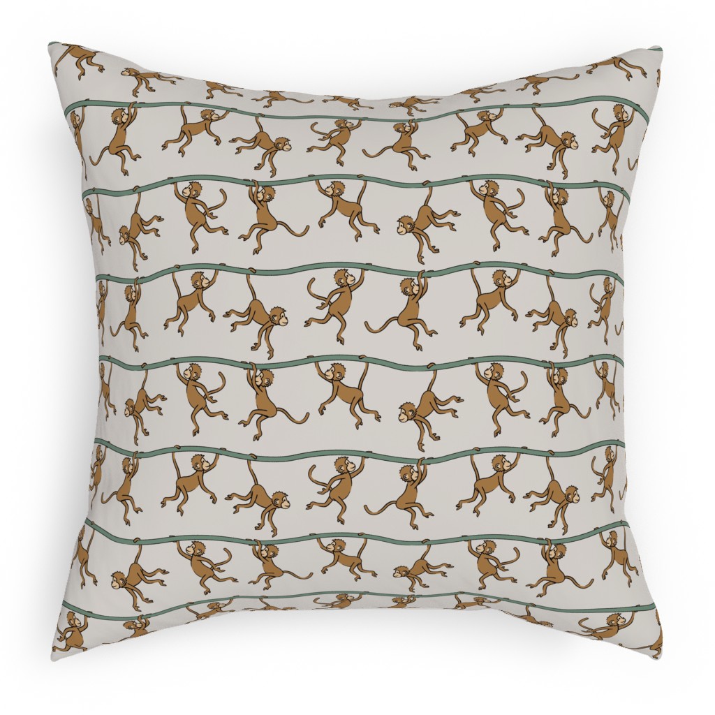 Swinging Monkeys Pillow, Woven, Beige, 18x18, Single Sided, Beige, Stone