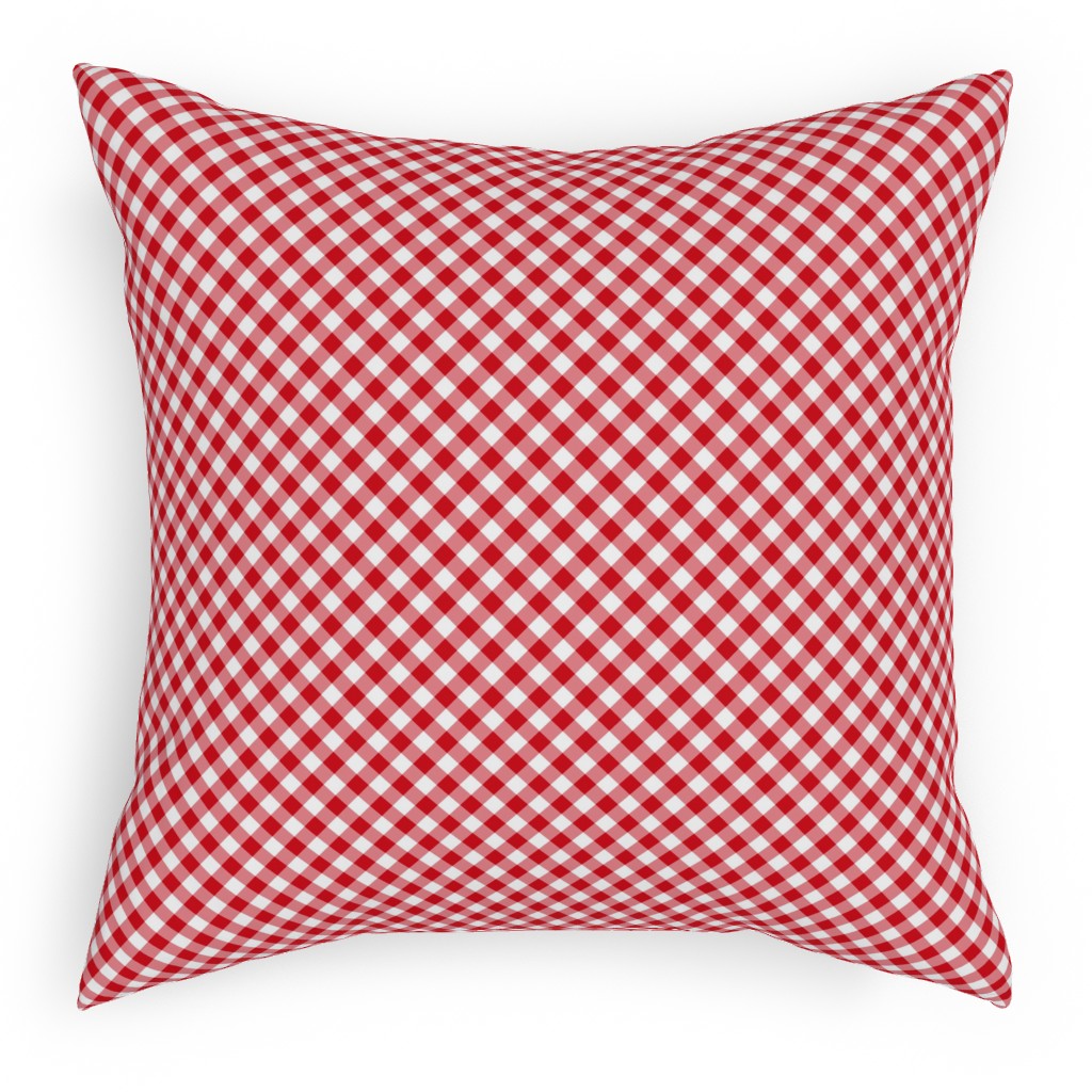 Diagonal Gingham - Red and White Pillow, Woven, Beige, 18x18, Single Sided, Red