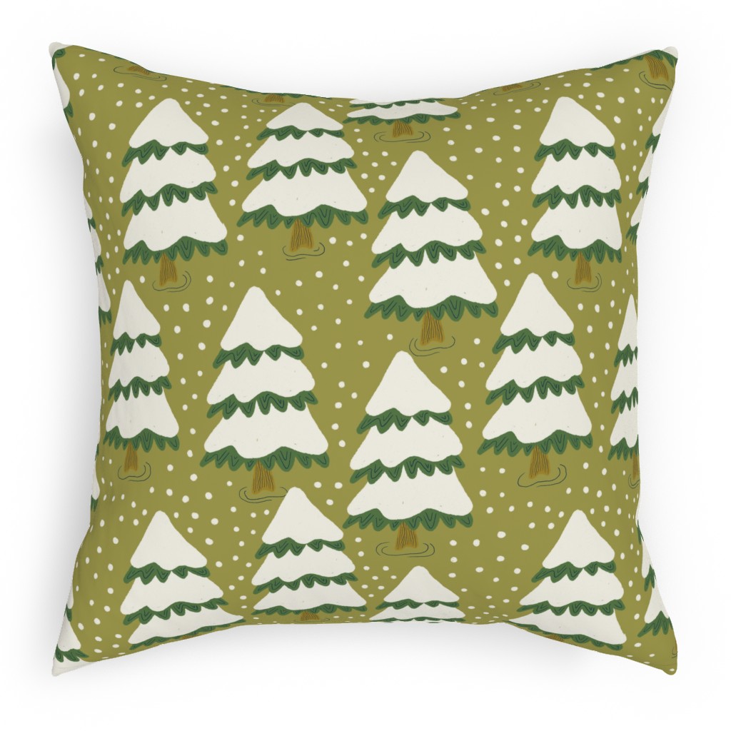 Winter Trees Pillow, Woven, Beige, 18x18, Single Sided, Green