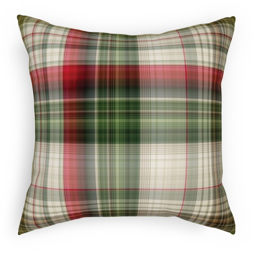 Christmas Plaid - Green, White and Red Pillow, Woven, Beige, 18x18, Single Sided, Green