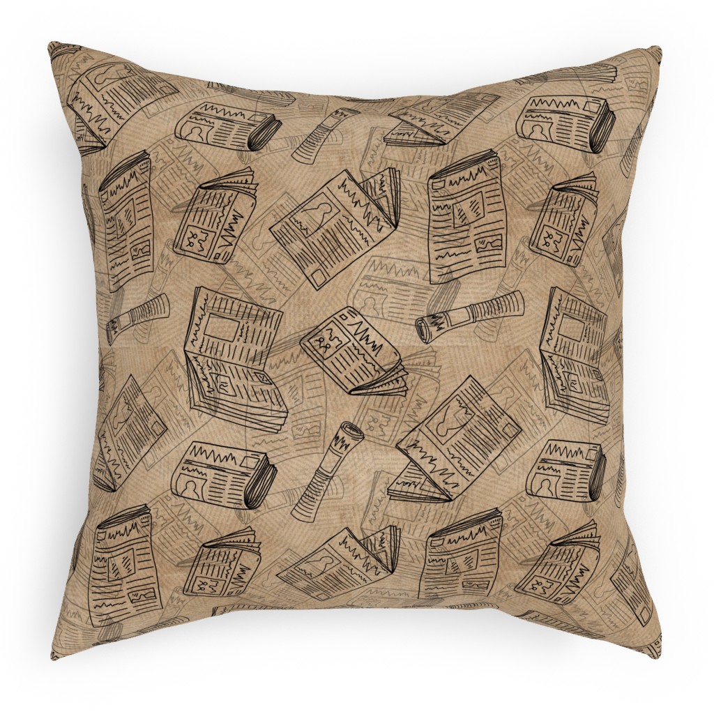 Newsprint Pillow, Woven, Beige, 18x18, Single Sided, Brown, Morning Latte