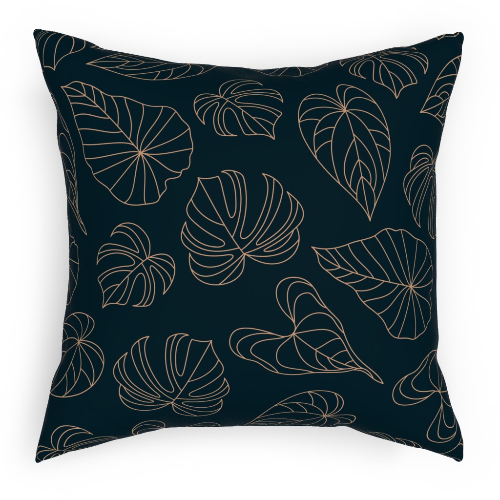 Minimalist Monstera Leaves - Dark Pillow, Woven, Beige, 18x18, Single Sided, Blue