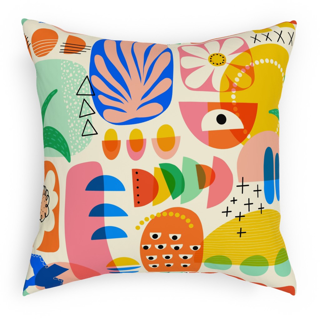 Abstract Shapes Collage - Multi Pillow, Woven, Beige, 18x18, Single Sided, Multicolor