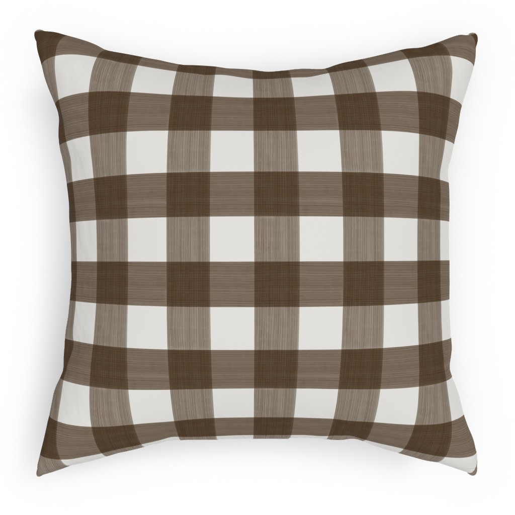Cross Hatch Plaid Pillow, Woven, Beige, 18x18, Single Sided, Brown, Granite