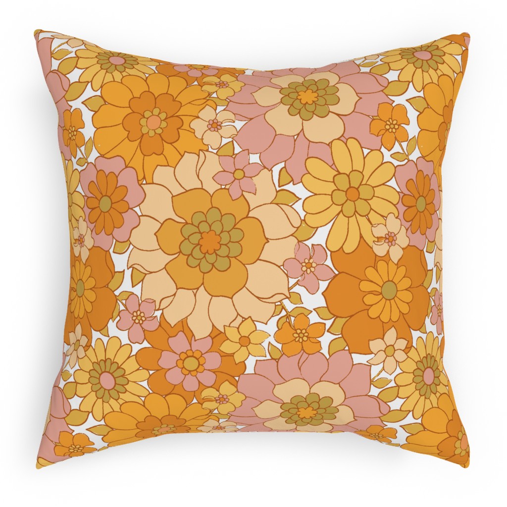 Avery Retro Floral Pillow, Woven, Beige, 18x18, Single Sided, Orange