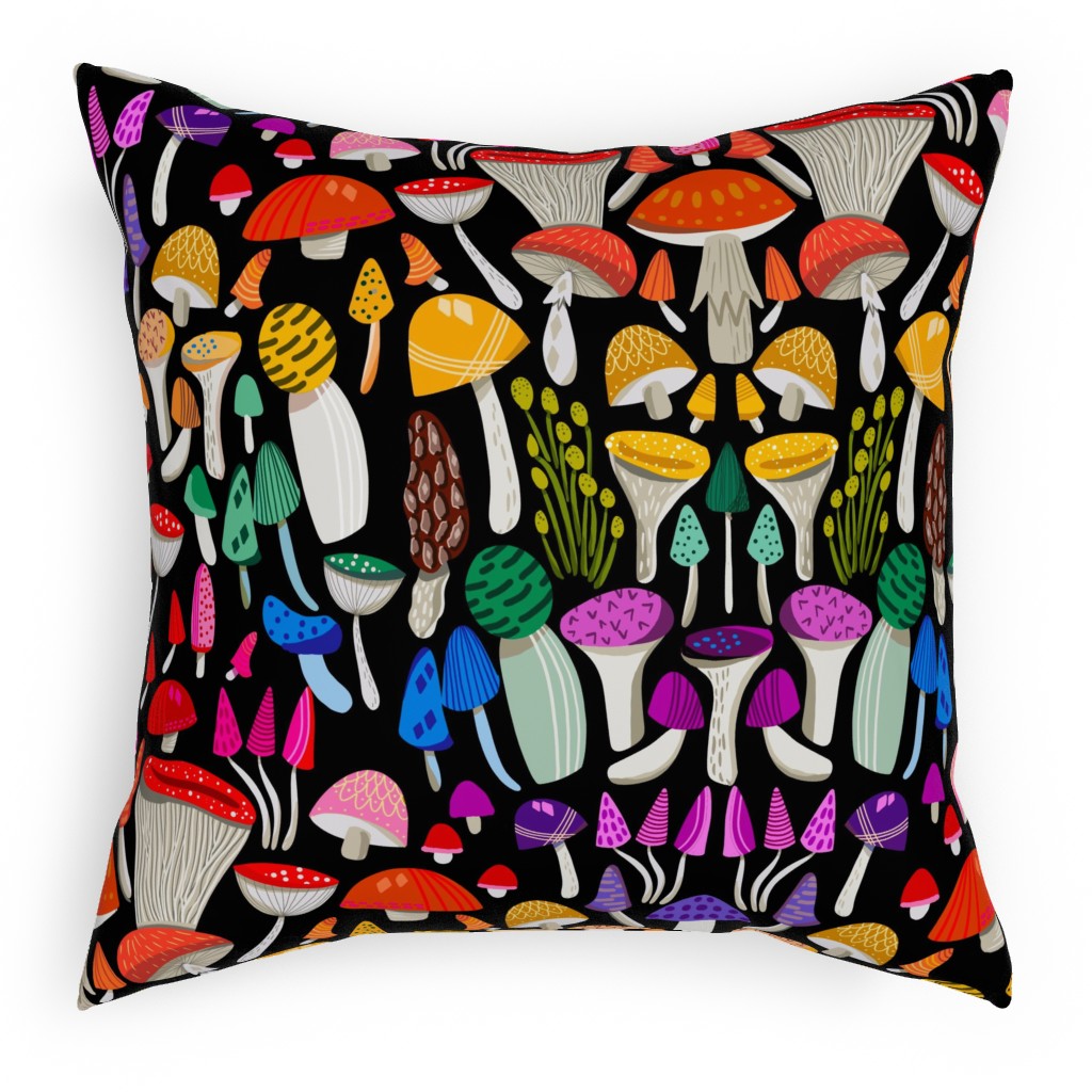 Magic Mushrooms - Multicolor Pillow, Woven, Beige, 18x18, Single Sided, Multicolor