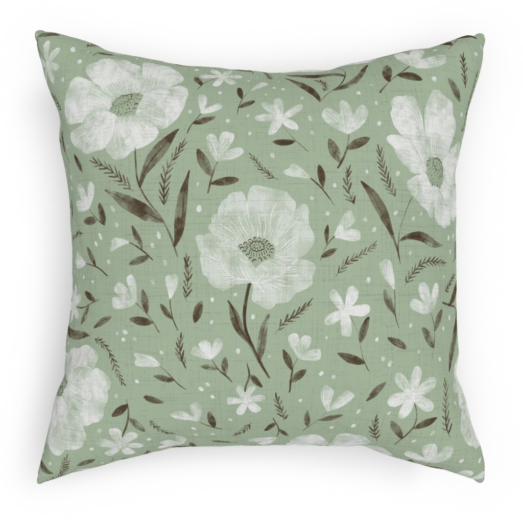 Charlotte Floral - Sage Pillow, Woven, Beige, 18x18, Single Sided, Green, Classic Green