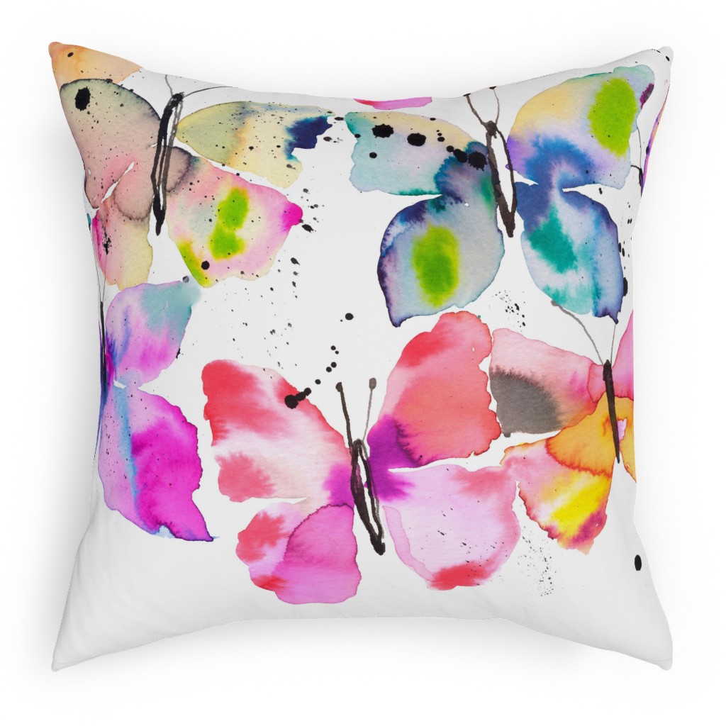 Watercolor Butterflies Gradation - Multi Pillow, Woven, Beige, 18x18, Single Sided, Multicolor