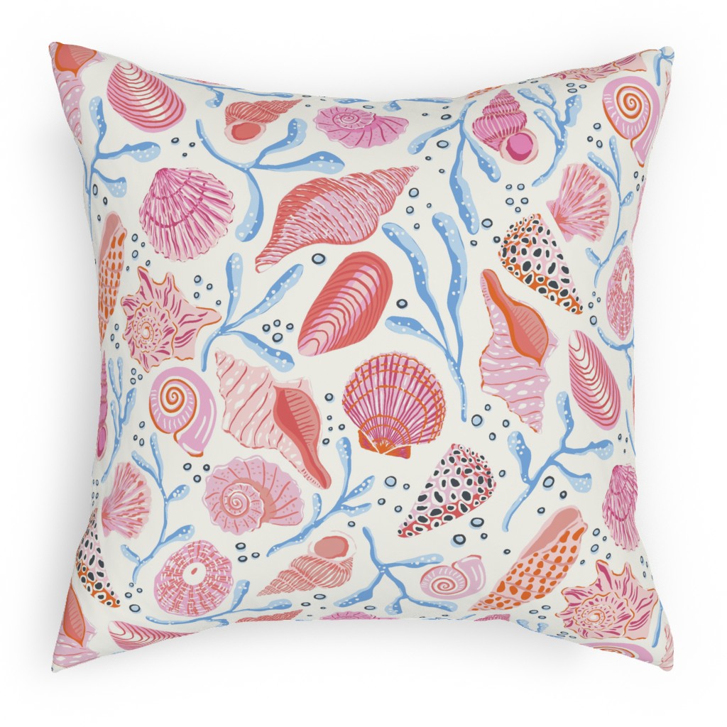 Seashells - Pink Pillow, Woven, Beige, 18x18, Single Sided, Multicolor