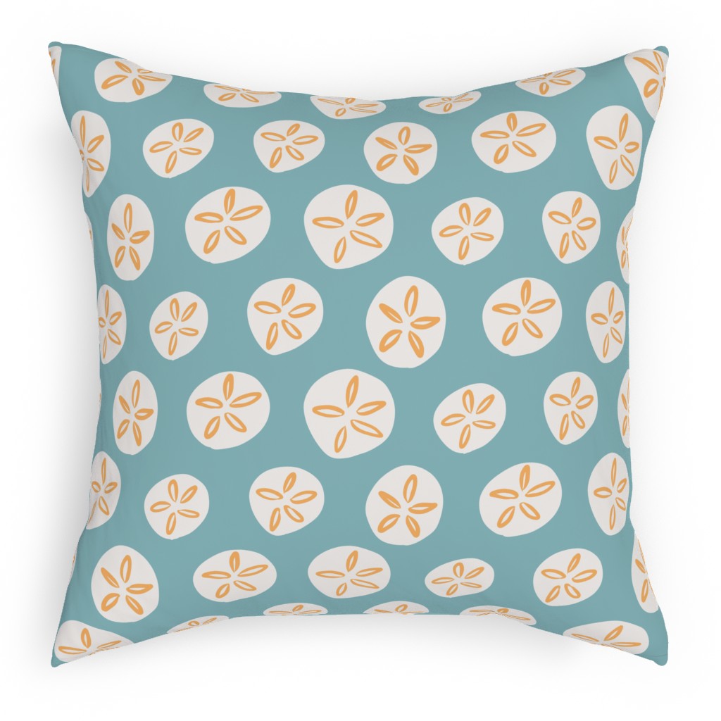 Sand Dollar Sea Shells Pillow, Woven, Beige, 18x18, Single Sided, Blue