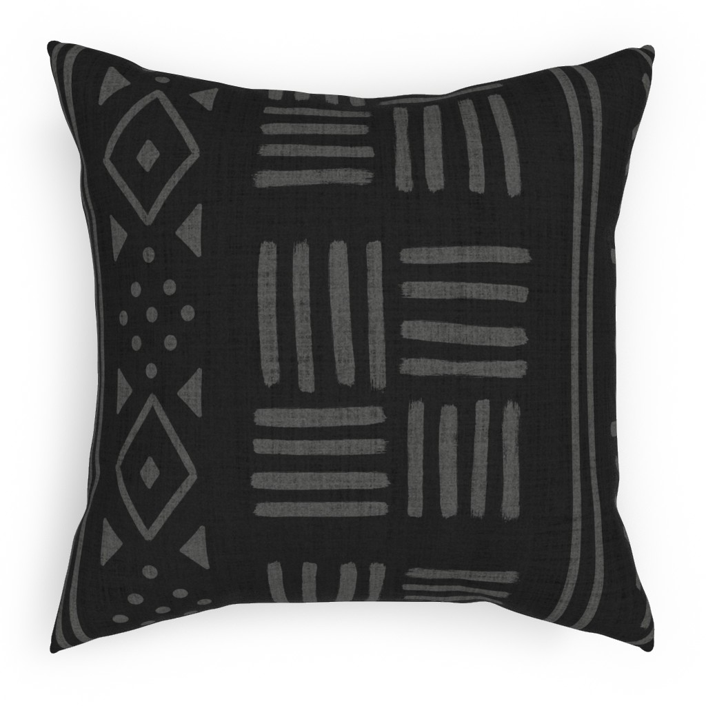 Mudcloth Geometric Motifs Pillow, Woven, Beige, 18x18, Single Sided, Gray, Charcoal