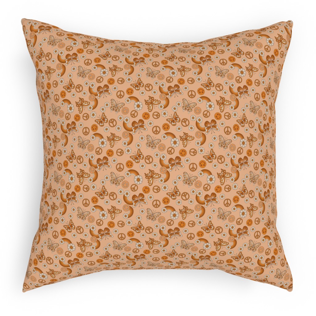 Peace Butterfly Boho - Orange Pillow, Woven, Beige, 18x18, Single Sided, Orange