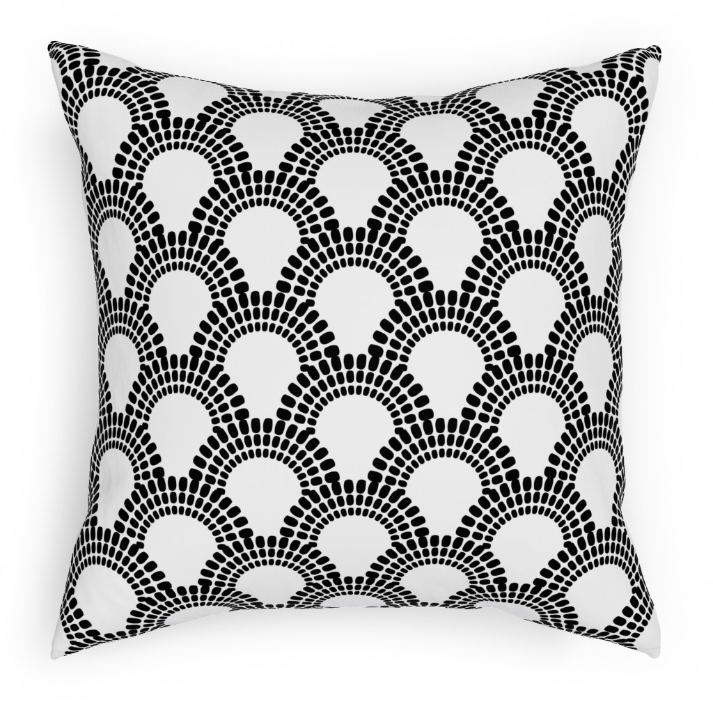 Scallops - Black & White Pillow, Woven, Beige, 18x18, Single Sided, Black