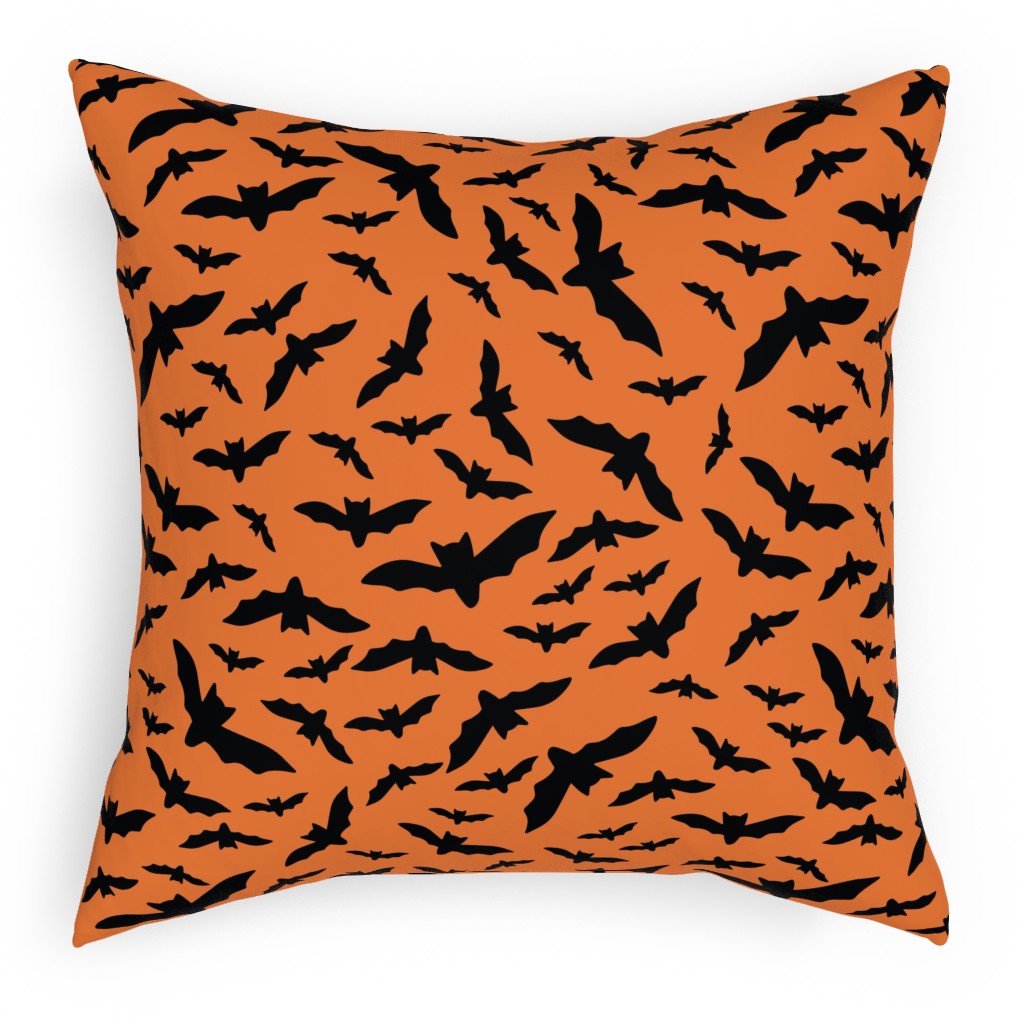 Black Bats Pillow, Woven, Beige, 18x18, Single Sided, Orange, Pumpkin