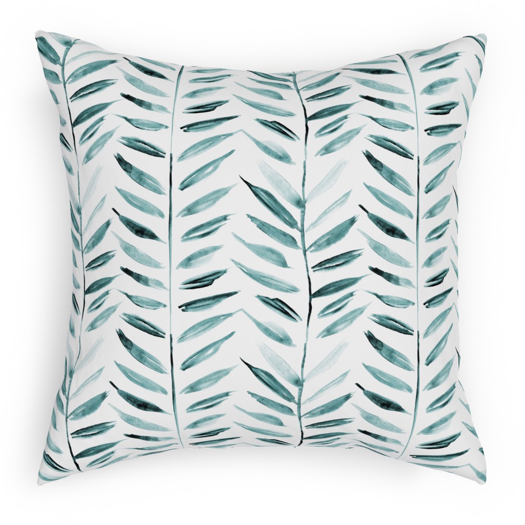Leaves Herringbone - Watercolor Nature - Emerald Pillow, Woven, Beige, 18x18, Single Sided, Green, Classic Green
