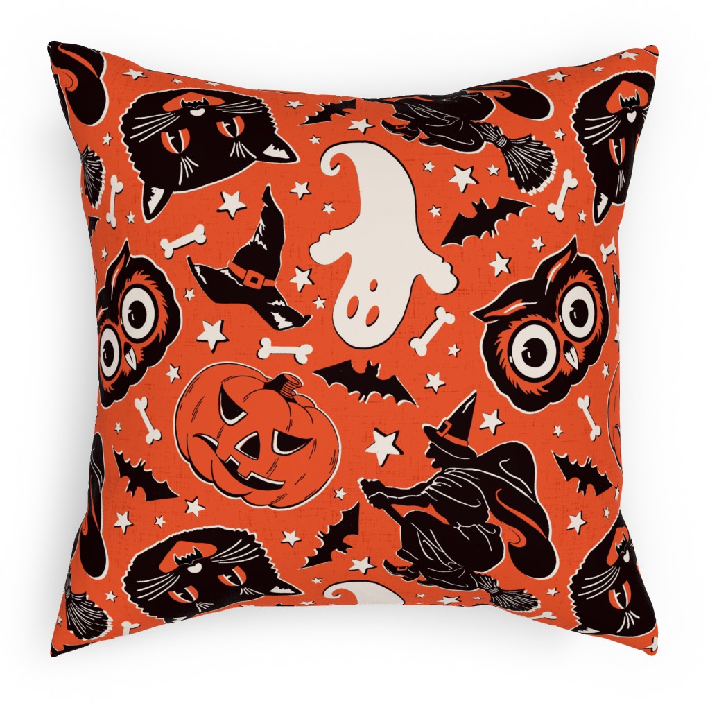 Vintage Halloween - Black & White on Orange Pillow, Woven, Beige, 18x18, Single Sided, Orange, Orange