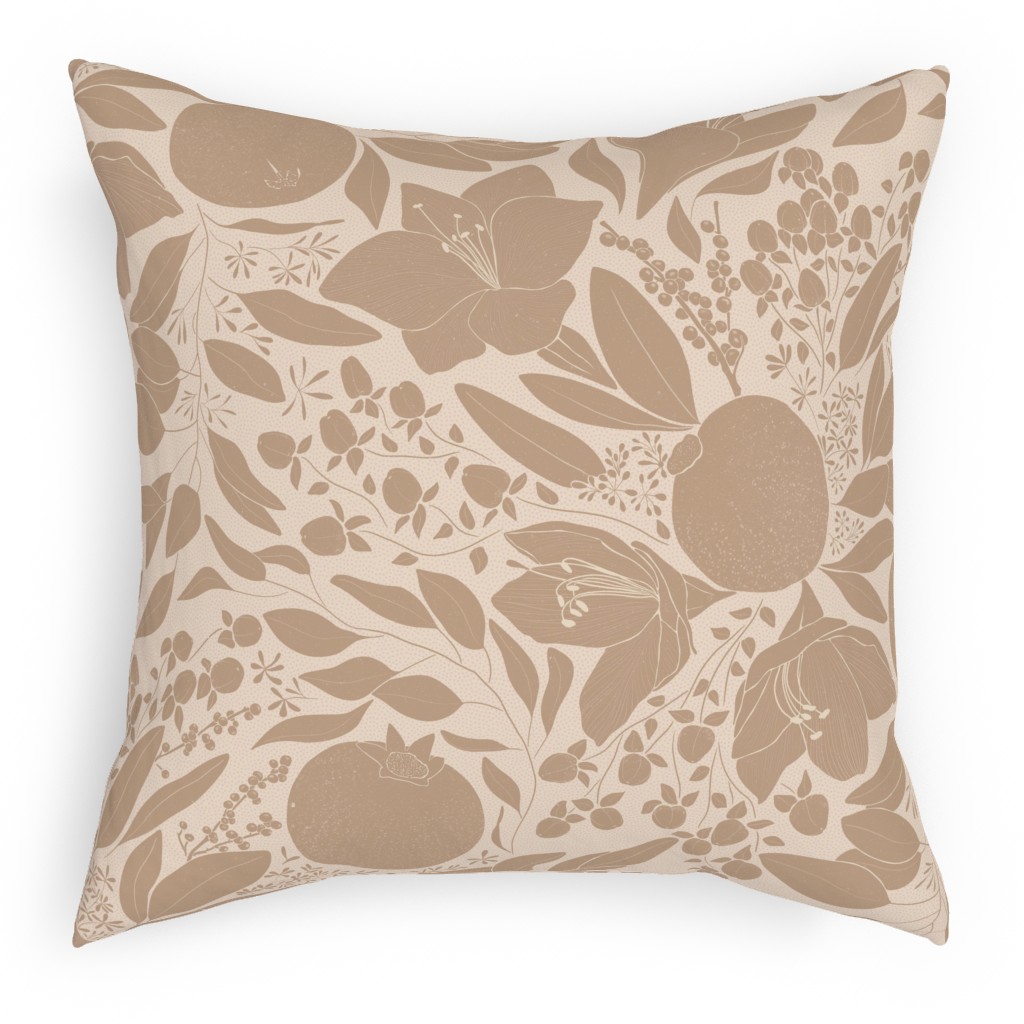 Winter Florals - Neutral Pillow, Woven, Beige, 18x18, Single Sided, Beige