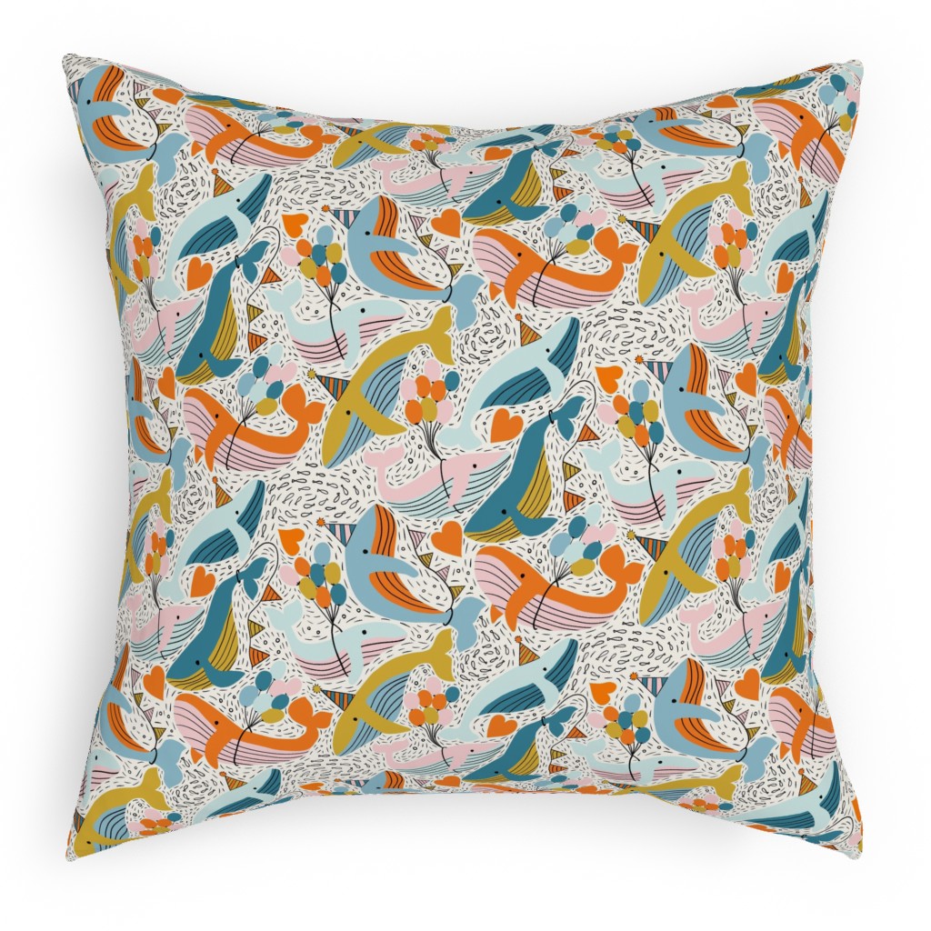 Whale Celebration - Multicolor Pillow, Woven, Beige, 18x18, Single Sided, Multicolor