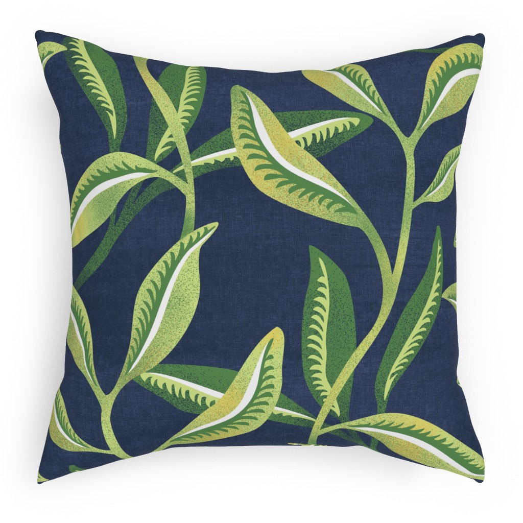Leafy Vines - Green Pillow, Woven, Beige, 18x18, Single Sided, Green