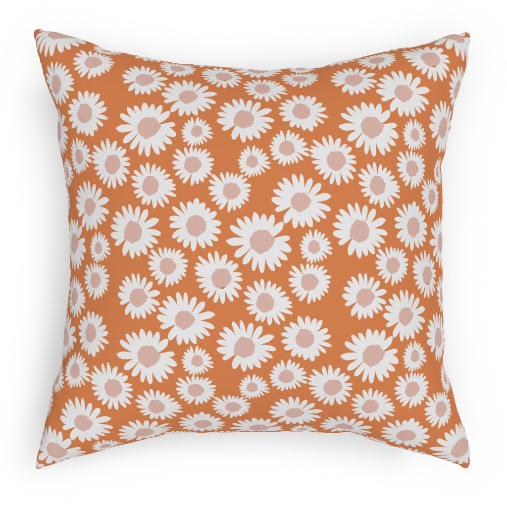 Boho Daisies - Flowers - Muted Orange and Blush Pillow, Woven, Beige, 18x18, Single Sided, Orange