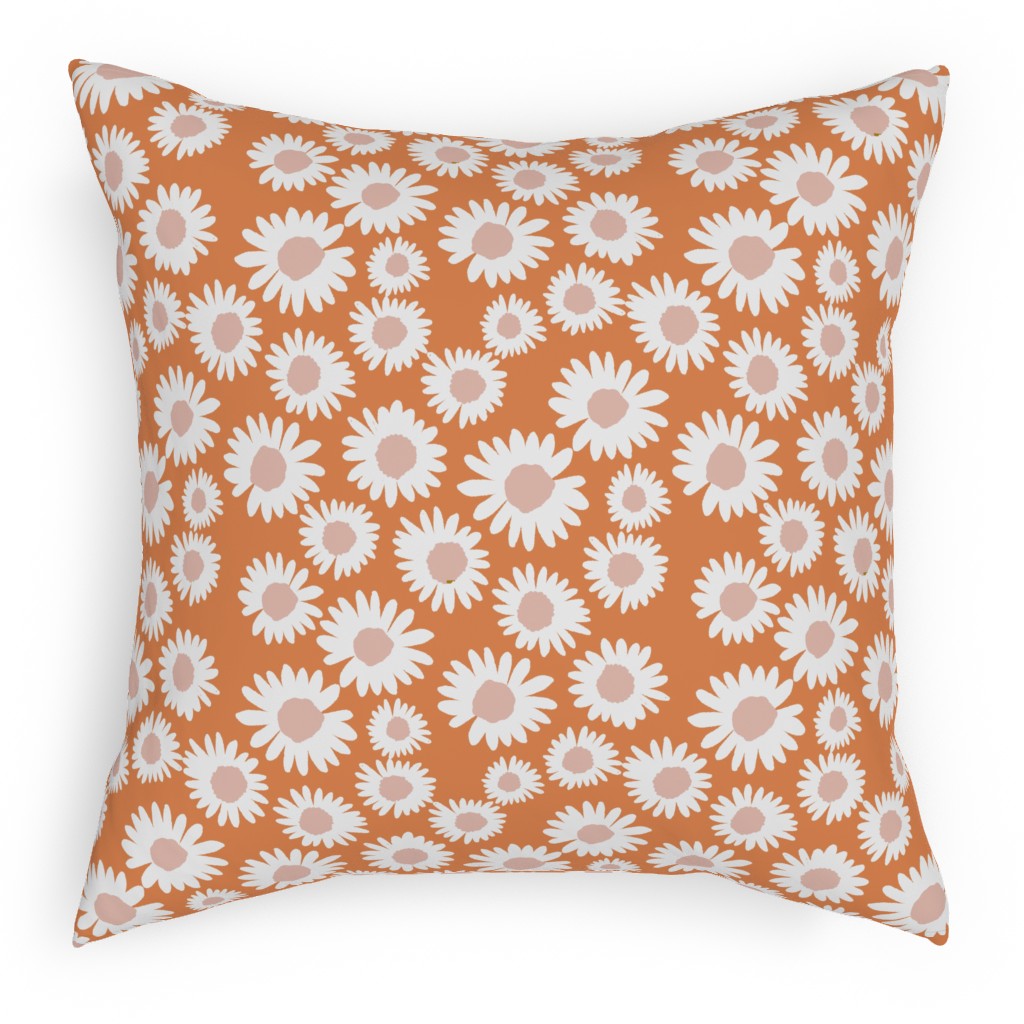 Boho Daisies - Flowers - Muted Orange and Blush Pillow, Woven, Beige, 18x18, Single Sided, Orange, Orange