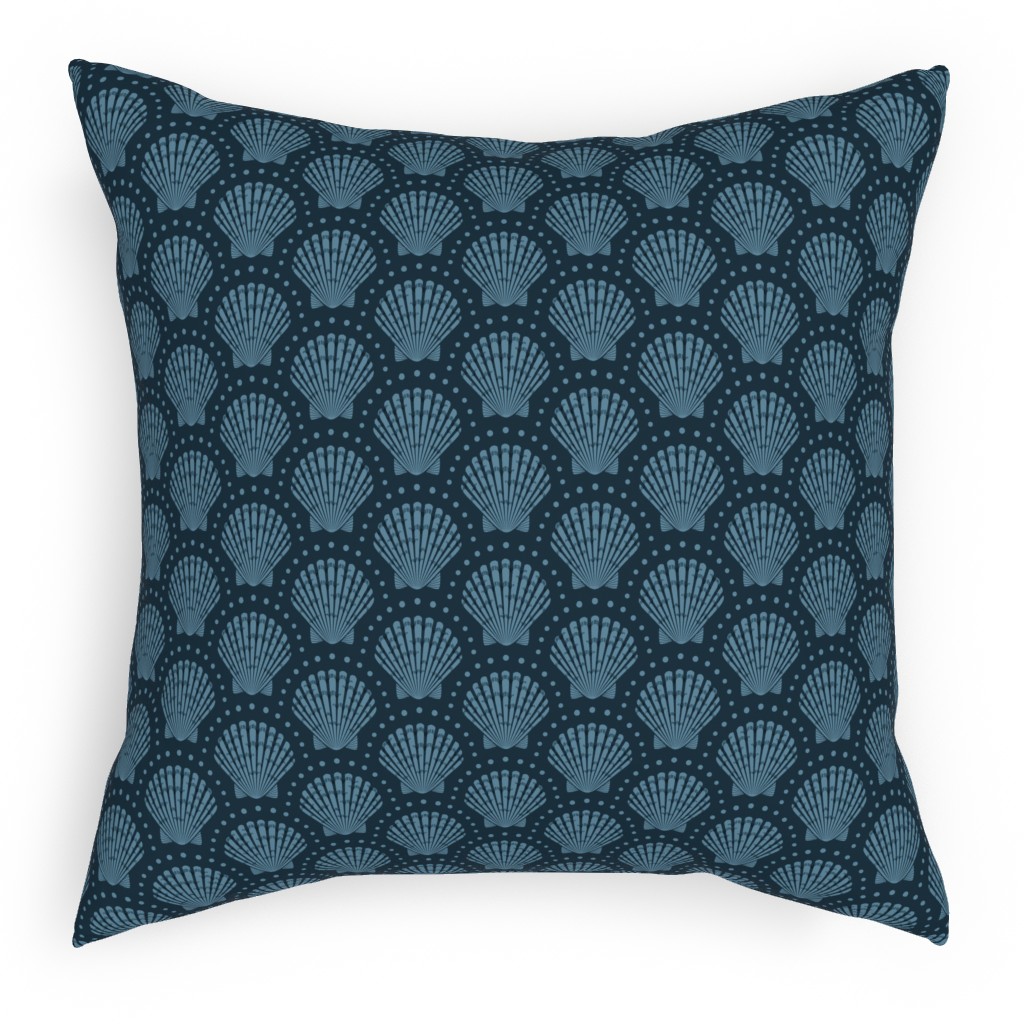 Pretty Scallop Shells - Navy Blue Pillow, Woven, Beige, 18x18, Single Sided, Blue