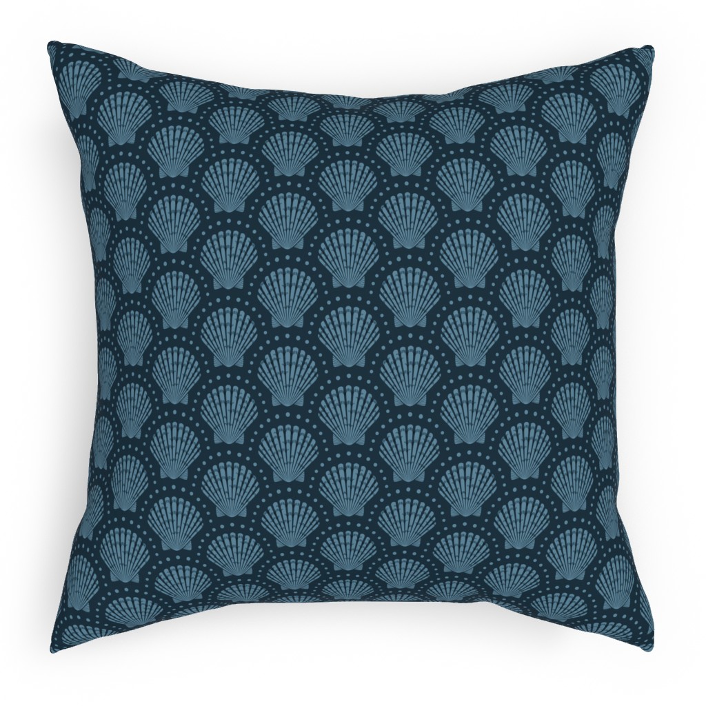 Pretty Scallop Shells - Navy Blue Pillow, Woven, Beige, 18x18, Single Sided, Blue, True Blue