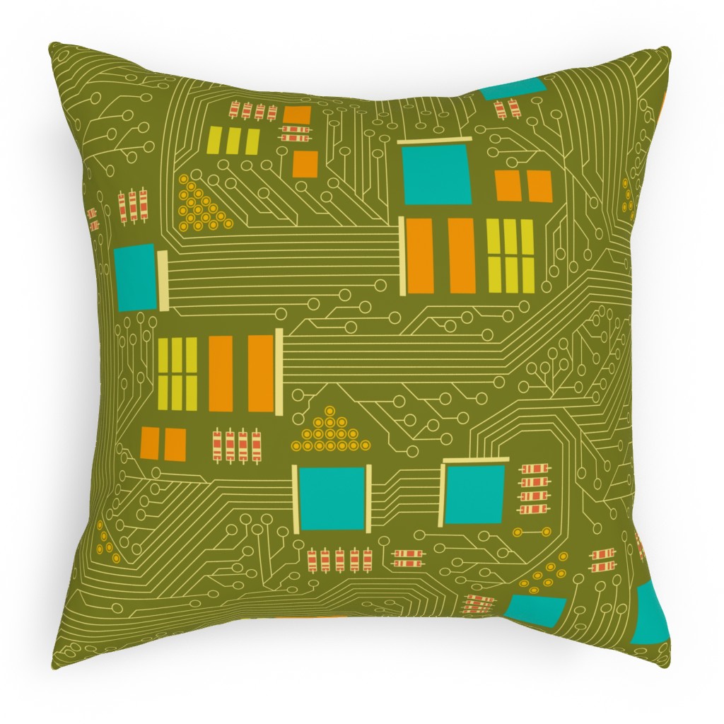 Motherboard Computer Science Pillow, Woven, Beige, 18x18, Single Sided, Green
