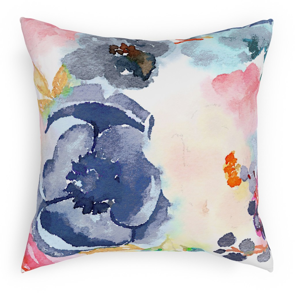 Spring Dreams - Watercolor Floral - Multi Pillow, Woven, Beige, 18x18, Single Sided, Multicolor