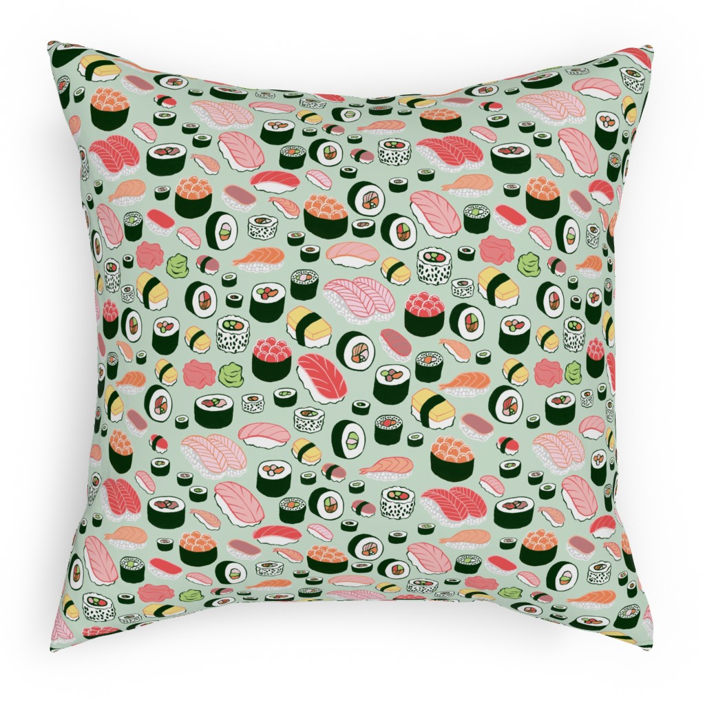 Sushi - Multicolor Pillow, Woven, Beige, 18x18, Single Sided, Blue, True Blue