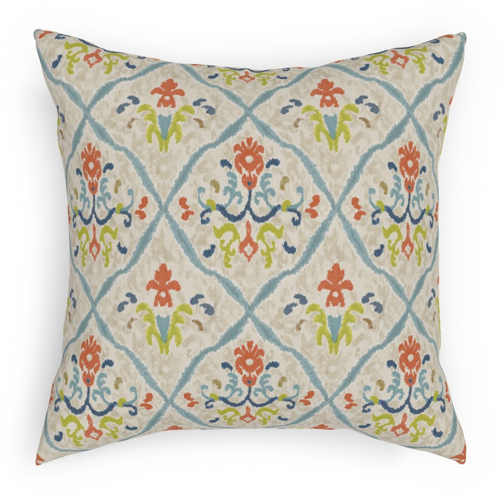 Manor Ikat Damask - Multi Pillow, Woven, Beige, 18x18, Single Sided, Multicolor