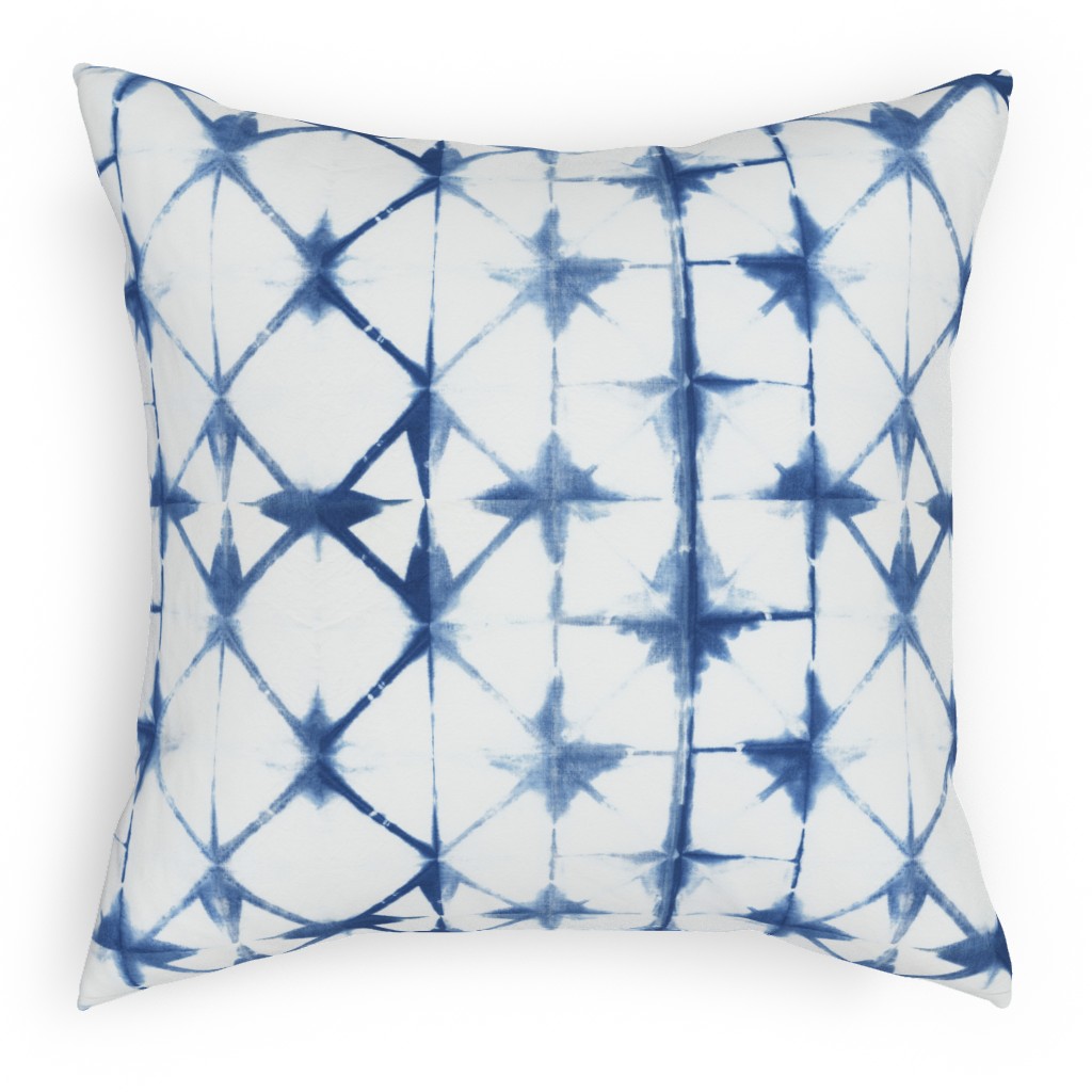 Shibori Diamond - Blue on White Pillow, Woven, Beige, 18x18, Single Sided, Blue