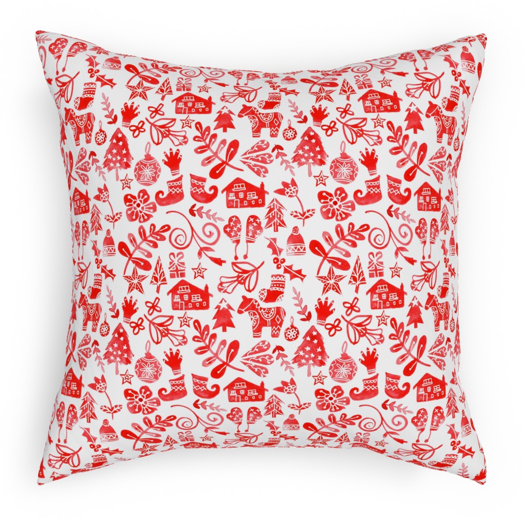 Red Christmas Pillow, Woven, Beige, 18x18, Single Sided, Red