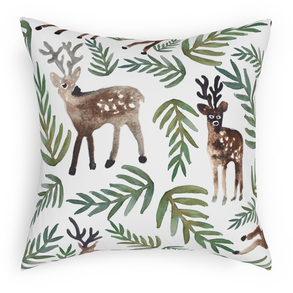 Loved Dearly - Green & Brown on White Pillow, Woven, Beige, 18x18, Single Sided, Green, Classic Green