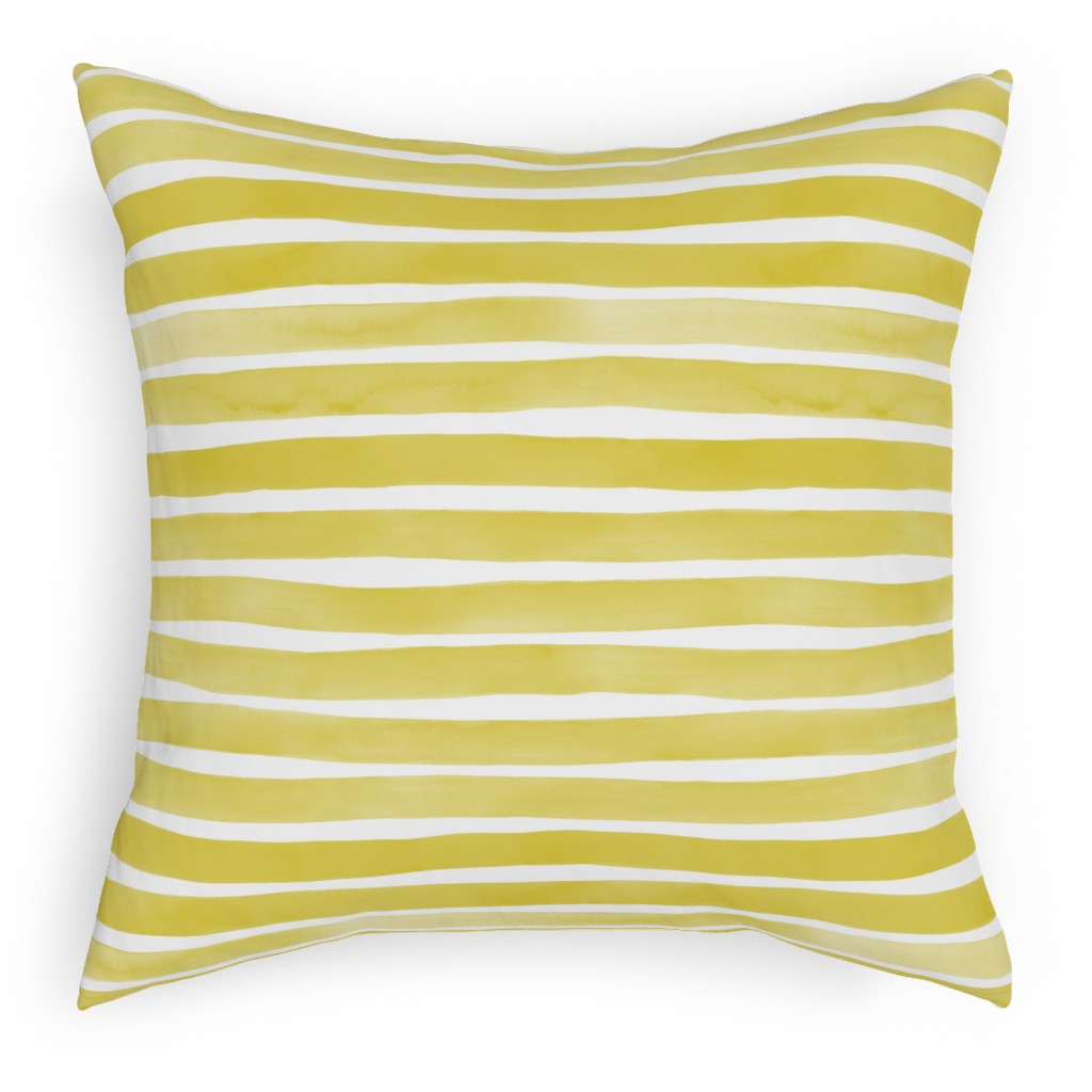 Imperfect Watercolor Stripes Pillow, Woven, Beige, 18x18, Single Sided, Yellow, Green Apple