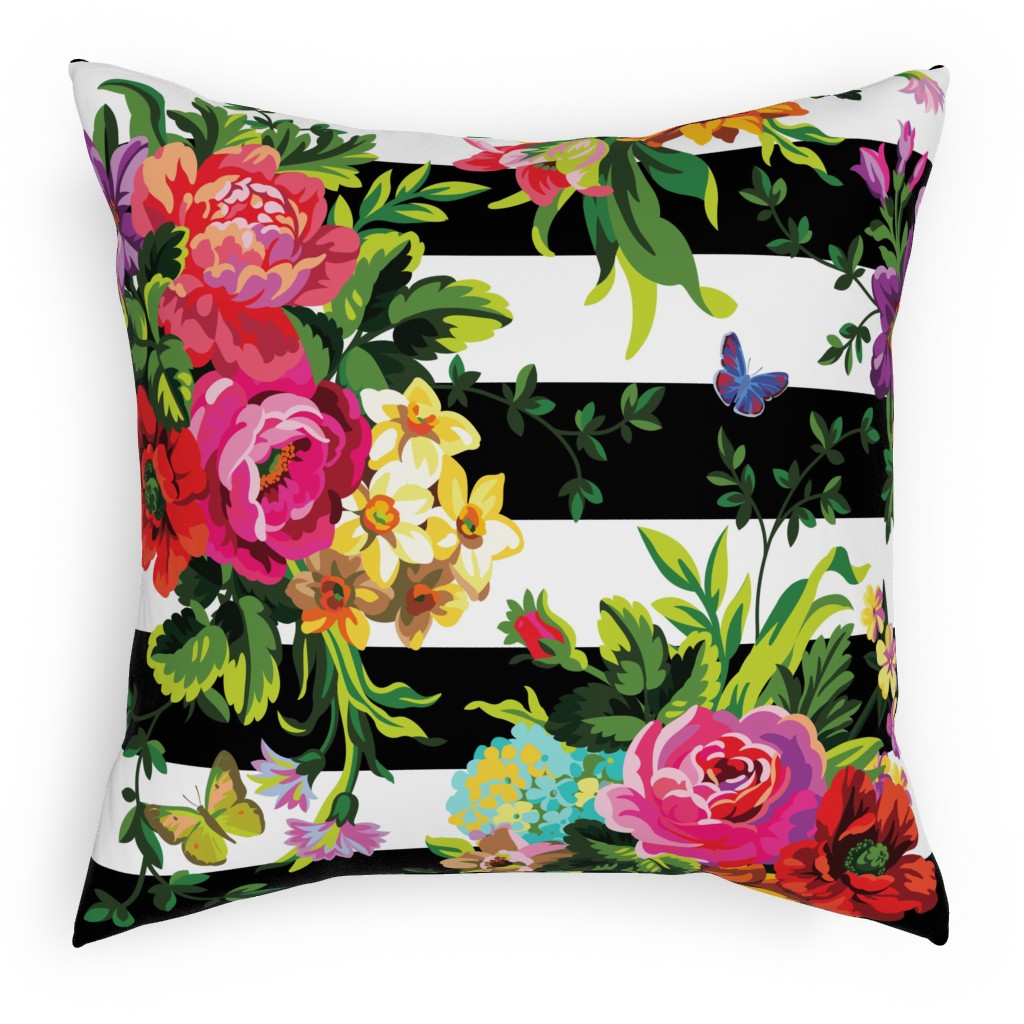 Floral Pop Stripes - Multi Pillow, Woven, Beige, 18x18, Single Sided, Multicolor